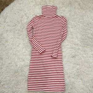 J. Crew Red and White Striped Long Sleeve Turtleneck Dress